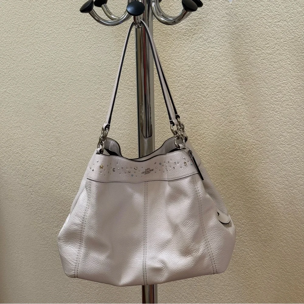 Coach Lexy Stardust Studded Chalk Leather Shoulder Bag Purse F29595 - Picture 4 of 17